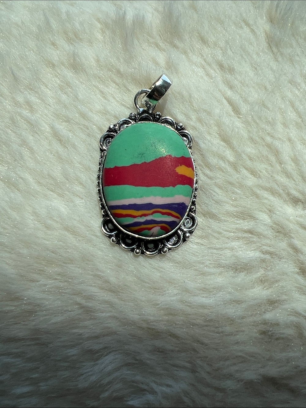 Rainbow Calsilica Synthetic Gemstone Pendant